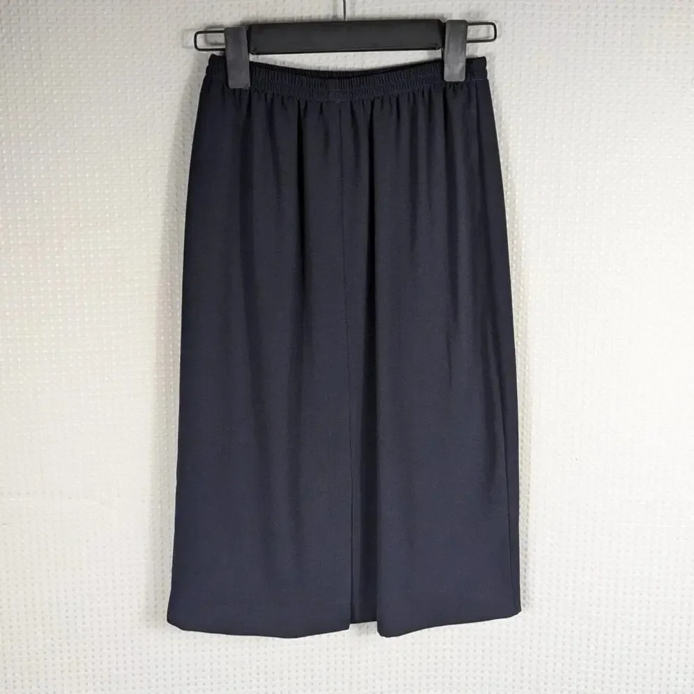 Leslie Fay Petite 6P Women's Navy Short Sleeve Skirt Suit Trim Button Front
